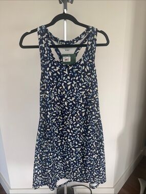 L.L. Bean Navy Leaf-Print Tank Dress